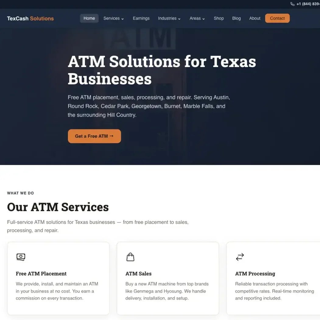 TexCash Solutions website homepage