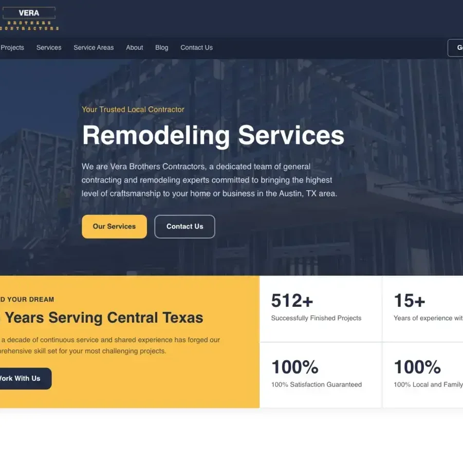 VB Contractors ATX website homepage